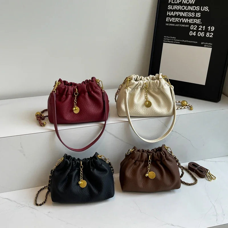 LEFTSIDE Mini PU Leather Shoulder Bags for Women 2024 Y2K Korean Fashion Trend Female Bucket Crossbody Bag Lady Handbags