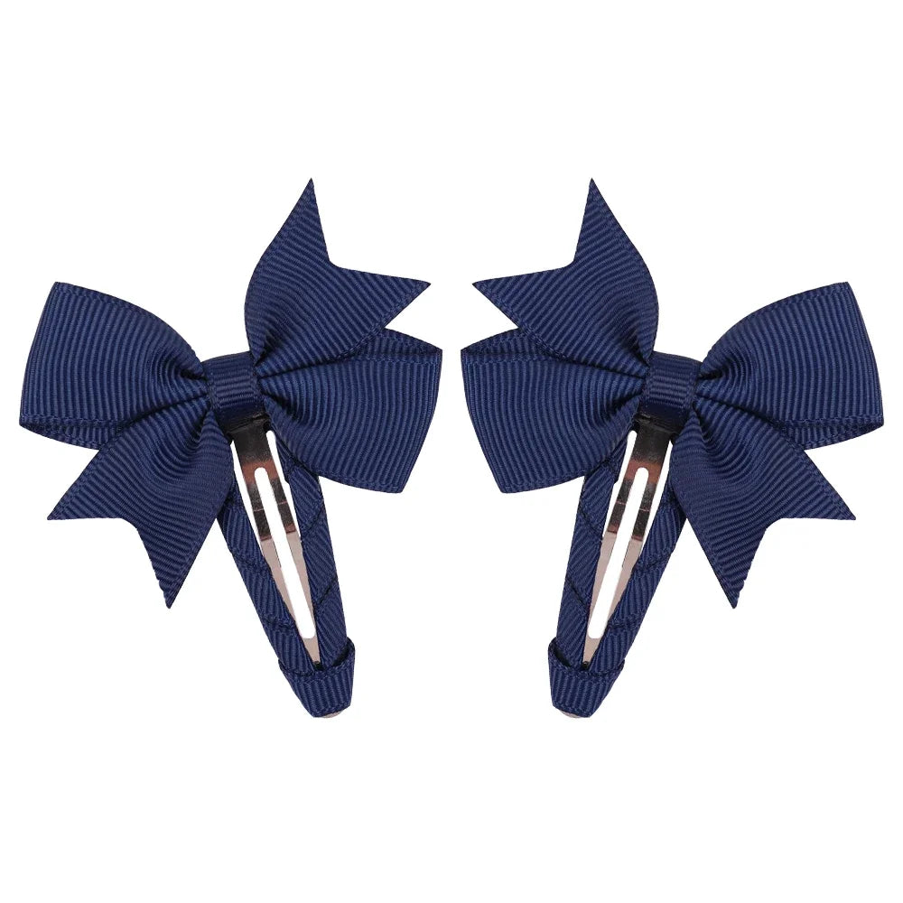 2Pcs/Lot Solid Color Bows Hair Clip For Kids Girls Ribbon Bowknot BB Clip Cute Baby Barrettes Hairpins Headwear Hair Accessories
