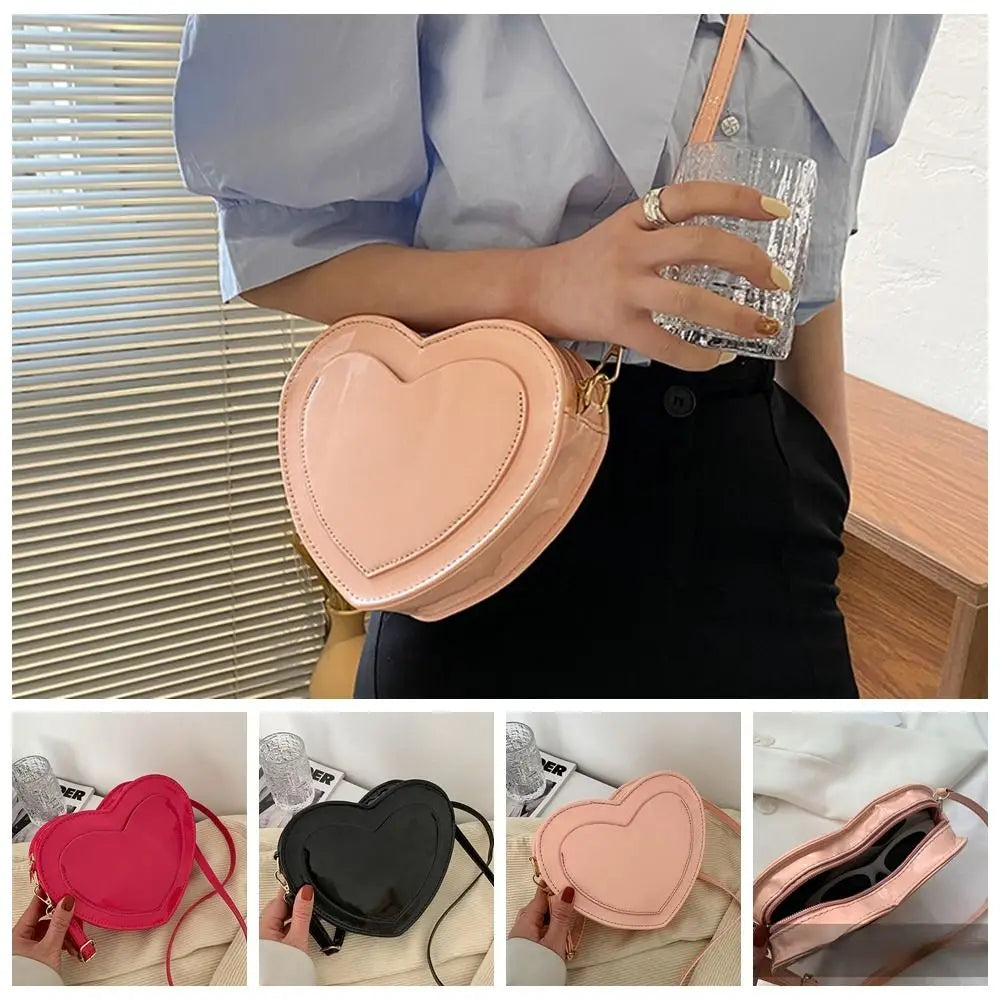 Pink Peach Heart Shaped Handbags Love Heart Adjustable Shoulder Strap Heart Shaped Coin Purses Shoulder Bag Pu Leather