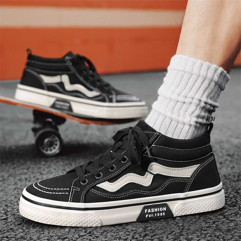 Fashion Trend Canvas Shoes for Men Black Style Couple Skateboard Shoes Casual Round Toe Lace Up Vulcanized Bottom Shoes