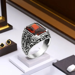 Vintage Style Red Color Crystal Titanium Stainless Steel Man Ring Marines Punk Rock Rings for Men Boy Jewelry anillos de bodas