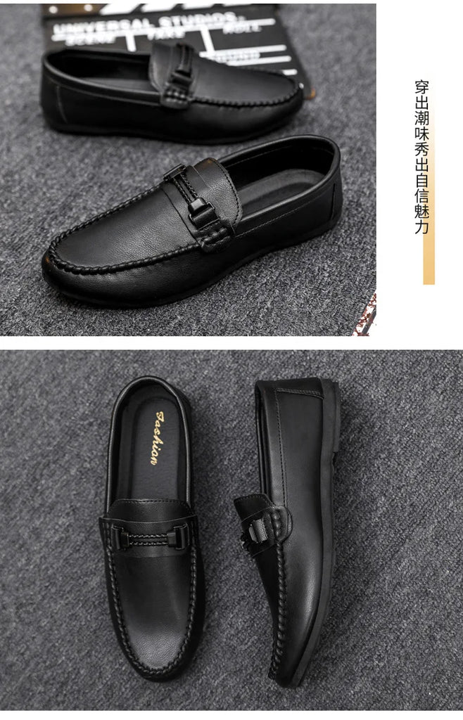 Mens Genuine Leather Loafers Luxury Formal Wedding Dress Shoes Soft Comfortable Waterproof Driving Shoes Slip on Flats Moccasin