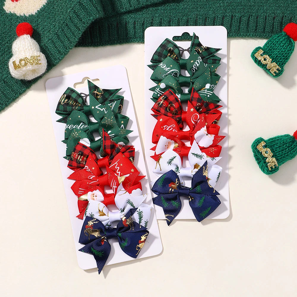6/8pcs/set Christmas Bows New Year Party Decor Hair Bows for Girl Kids Hair Christmas Decorations Supplies Baby Hair Accessories