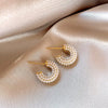 2024 Korea new design fashion jewelry 14K gold plated C-type zircon pearl earrings elegant women's daily work accessories