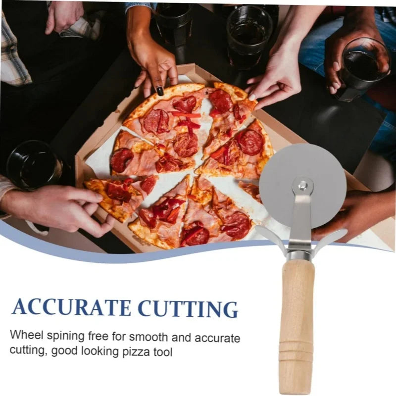 HILIFE Round Pizza Cutter Stainless Steel Pizza Knife With Wooden Handle Pastry Pasta Dough Baking Tool Home Kitchen Accessories