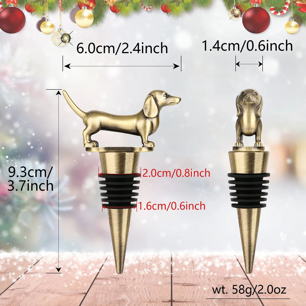 LKKCHER Dachshund Dog Wine Bottle Stopper Christmas Gifts with Box Sausage Dog Pet Creative Set for Home Accessories Decoration