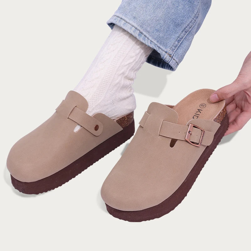 Comwarm Platform Clogs Sandals For Women Cork Footbed Comfort Thick Bottom Slippers Mules Adjustable Buckle Summer House Sandals