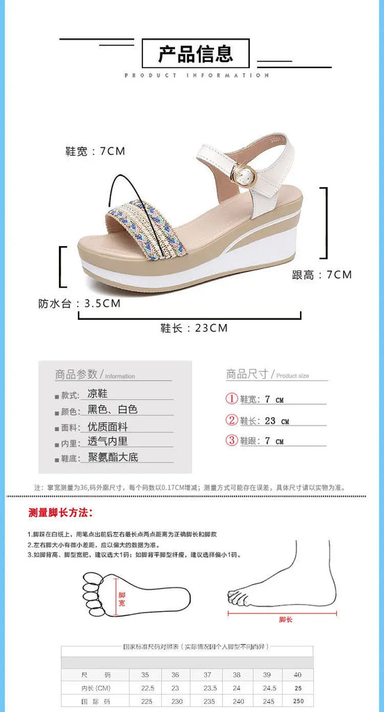 Ladies Shoes Wedges Heel Footwear Wedge with Platform Waterproof Summer 2024 Rhinestones Sandals for Women Outdoor Pumps Diamond