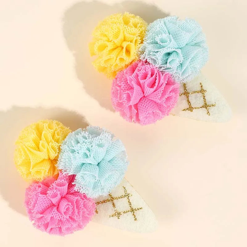 ncmama 2PCS Ice Cream Hair Clips for Toddlers Girls Cute Color Ball Flower Hairpin Baby Hair Accessories Kids Headwear Barrettes