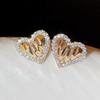 Huitan Gold Color Heart Stud Earrings Luxury Paved Dazzling CZ Exquisite Princess Ear Accessories Hot Fashion Jewelry for Women