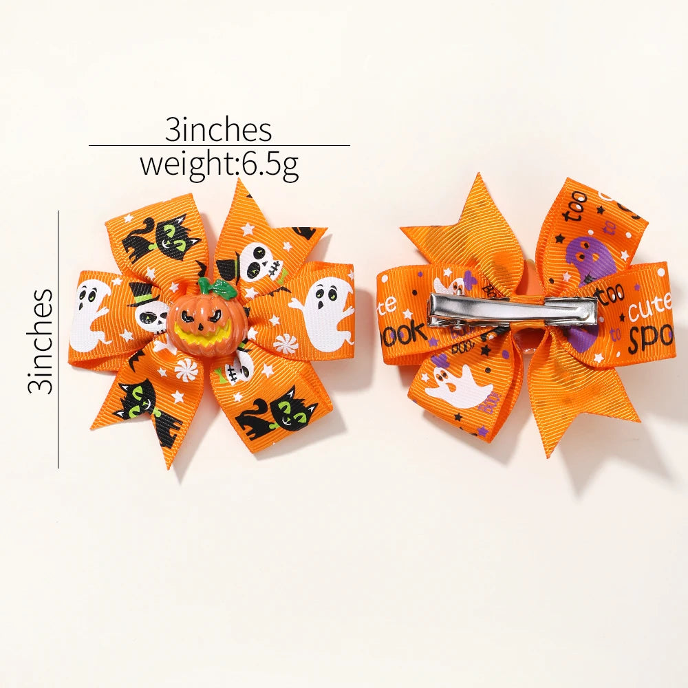 6/12/20Pcs/lot Christmas Day Hairpin Ribbon Cheer Up Hairclip Funny Pumpkin Head Halloween Hair Clips for Kids Hair Accessories