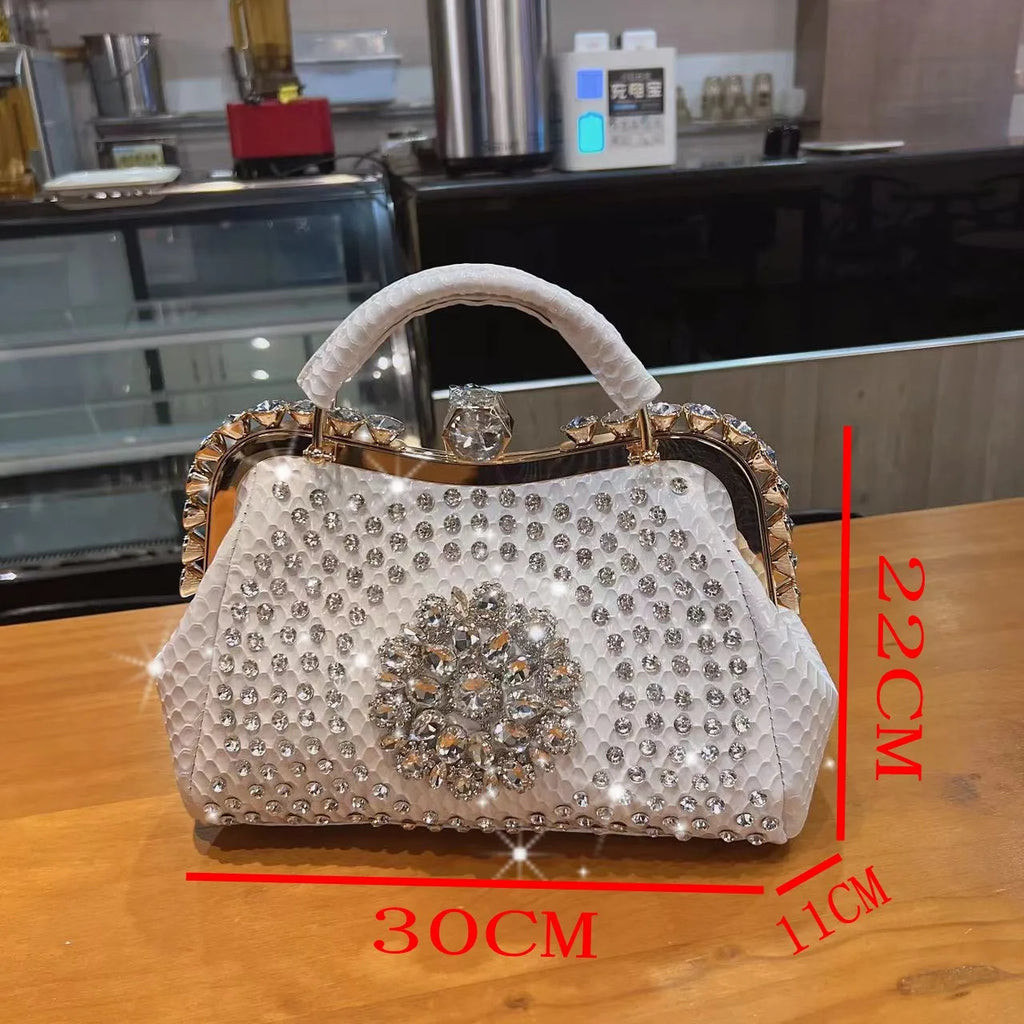 2024 New Luxury Fashion Diamonds Women's Handbags Leather Design Clip Rhinestone Bag Portable Tote Shoulder Messenger Bags