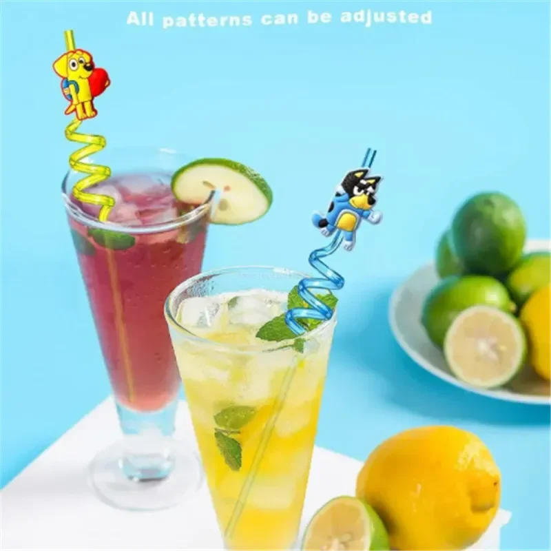 Moose Kawaii Bluey Family Cartoon Creative Straw Accessories Party Home Cute Animal Theme Colorful Straws Bluey And His Friends