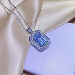 Load image into Gallery viewer, European Style Fashion Geometric Square Blue Crystal Zircon Necklace Set S925 Sterling Silver Luxury Banquet Party Jewelry
