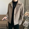 Woolenjacket Men's Autumn Winter Cropped Trendy Slim Fit Casual Jacket Solid Color Sweater Coat For Men Loose Fit Border Lapel