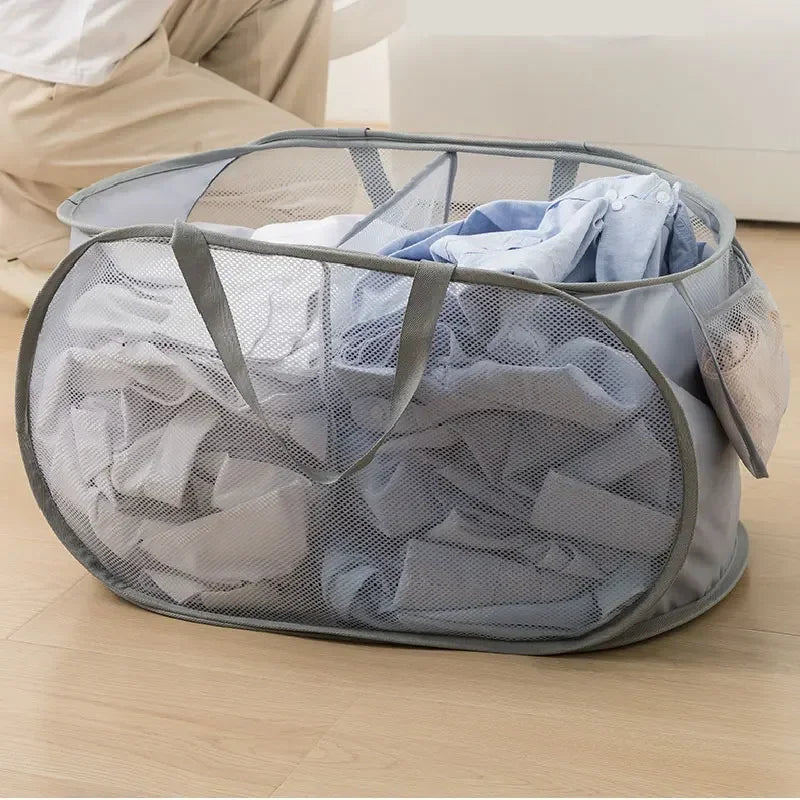 Breathable Mesh Folding Laundry Basket Household Dirty Clothes Storage Organizer Handle Light Portable Trousers Sorter Tool Item