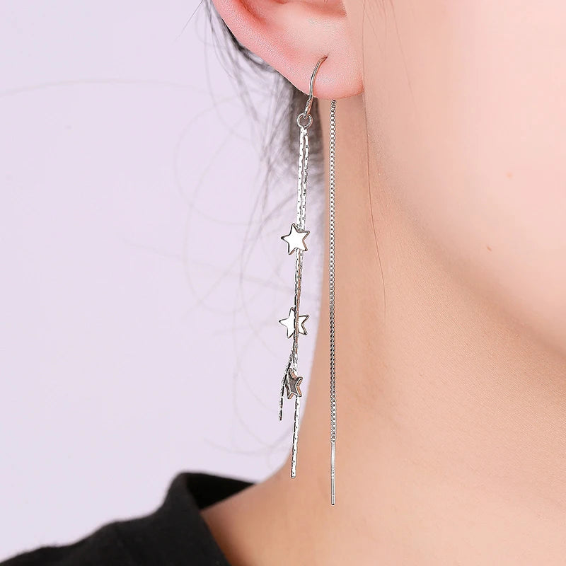 925 Sterling Silver Star Tassel Earrings Long Fashion Charm Earrings Birthday Gift Women's Fine Jewelry Accessories