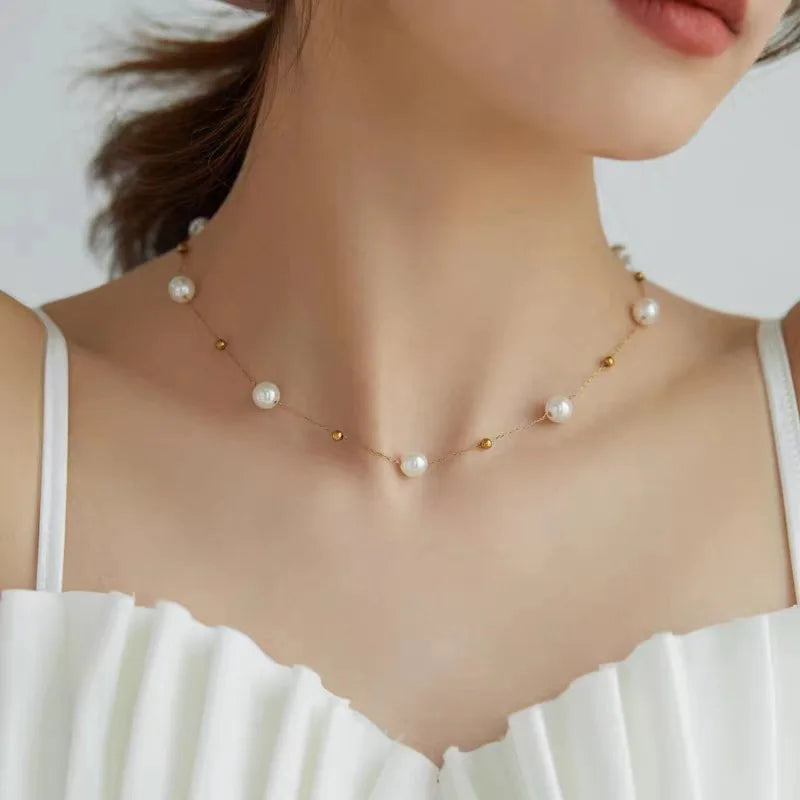 Stainless steel Ball Pendant Necklace Fashion jewelry Minimalist Chain Pearl Necklace Fashion Women's Jewelry