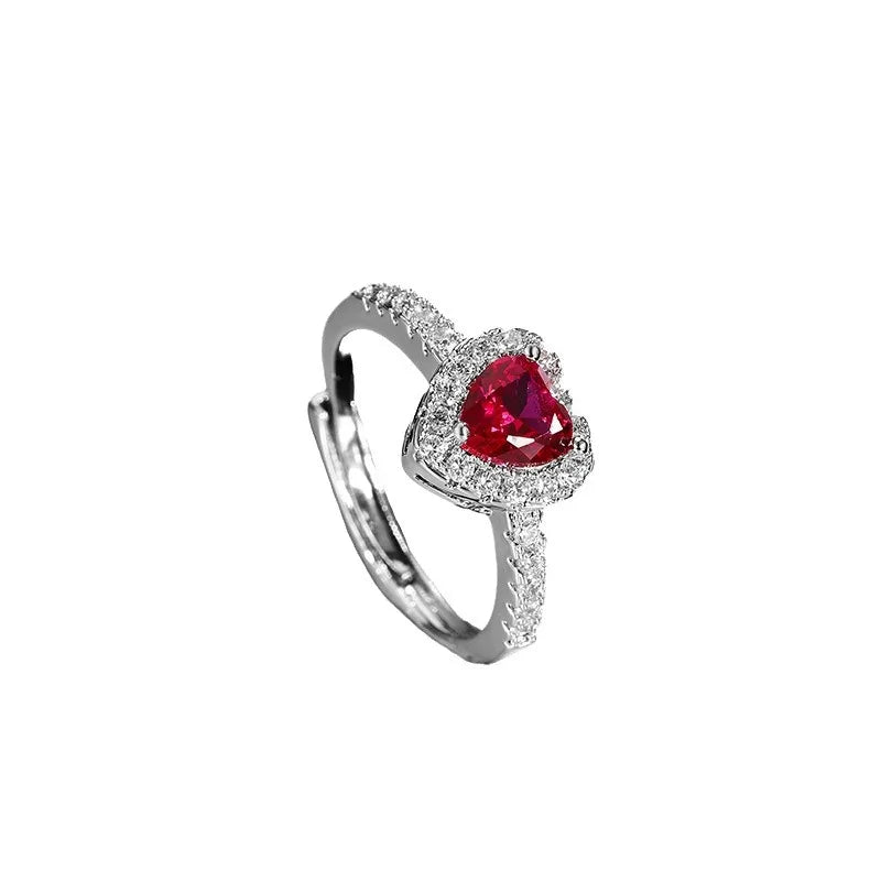 High sense high carbon diamond ruby two-piece ring Ladies wide feathered pigeon red corundum diamond ring