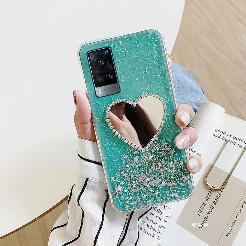 Heart Mirror Diamond Case For Realme C55 C35 C33 C30 10 9 Pro Plus 9i C31 8i 8 Pro 7i C11 C30S Glitter Transparent Starry Cover