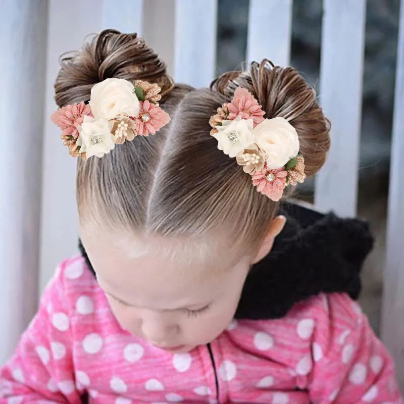 Elastic Flower Hair Bands for Girls Ponytail Holders Kids Floral Hair Tie Baby Pearls Hairband Headwear Rubber Hair Accessories