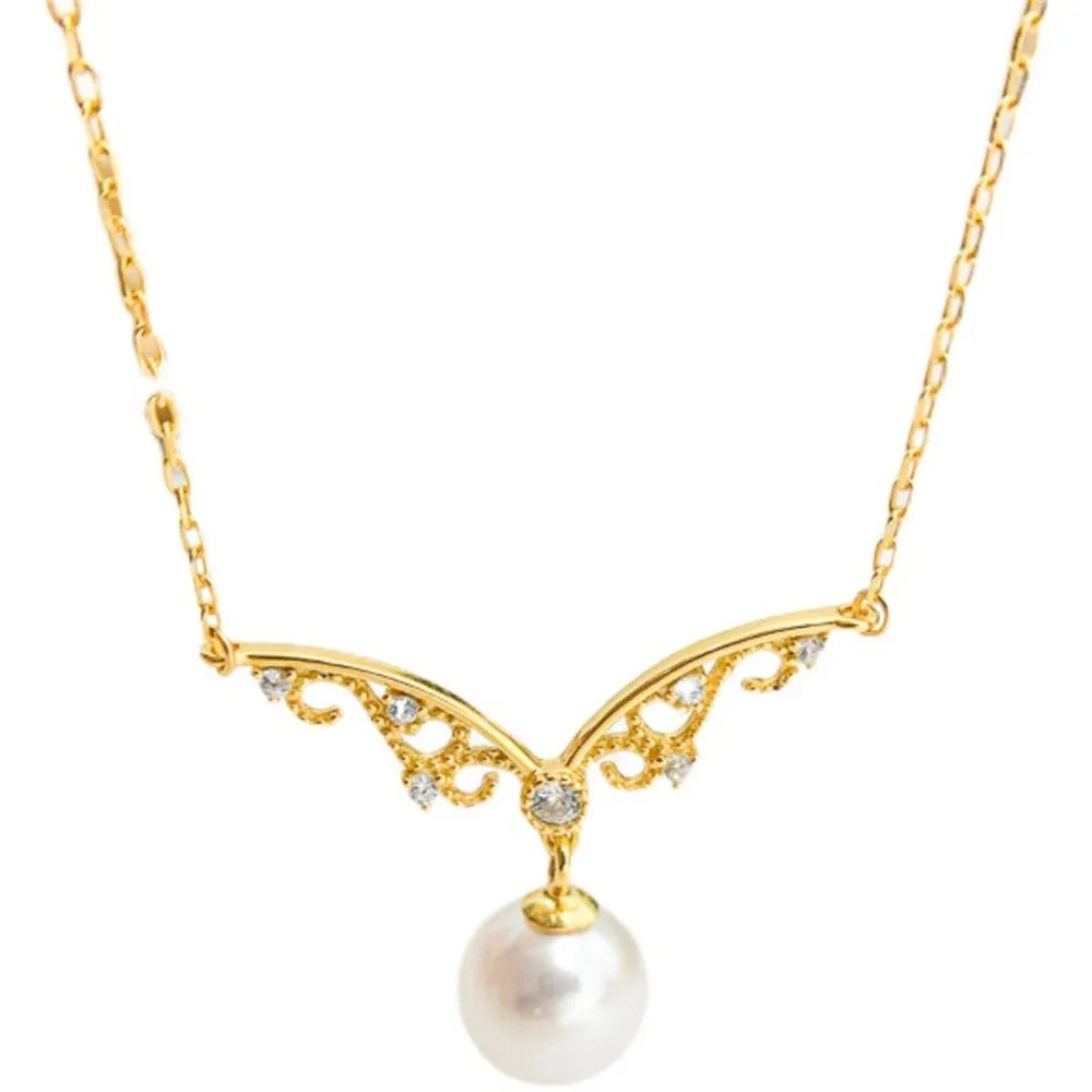 DIY Pearl Accessories S925 Pure Silver Set Chain Empty Support Fashion Pendant with Silver Chain Women's 8-12mm Round L036