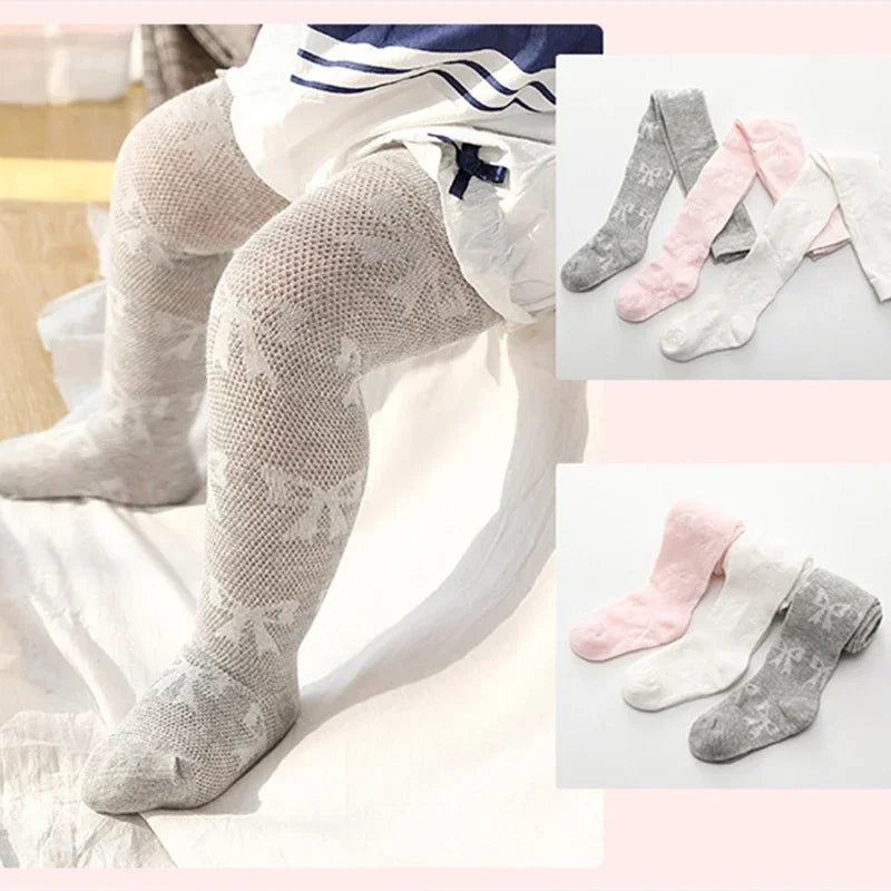 0-8Y Baby Girl Spring Summer Pantyhose Knitted Cotton Children Tights Thin Breathable Infant Toddler Stockings Kids Accessories