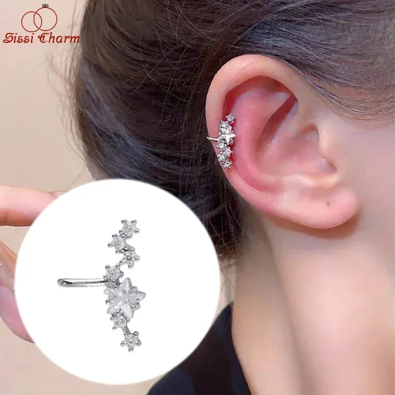 No Piercing Ear Cuff Satr Earrings for Women 1PC Silver Color Crystal Earclip Orbital Non Pierced Earing Fashion Jewelry EF070