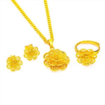 Load image into Gallery viewer, Fashion 100% 24K Real Gold 999 Plated Jewelry Set Sun Flower 3mm 45cm Collarbone Necklace Earrings and Rings Gifts for Women
