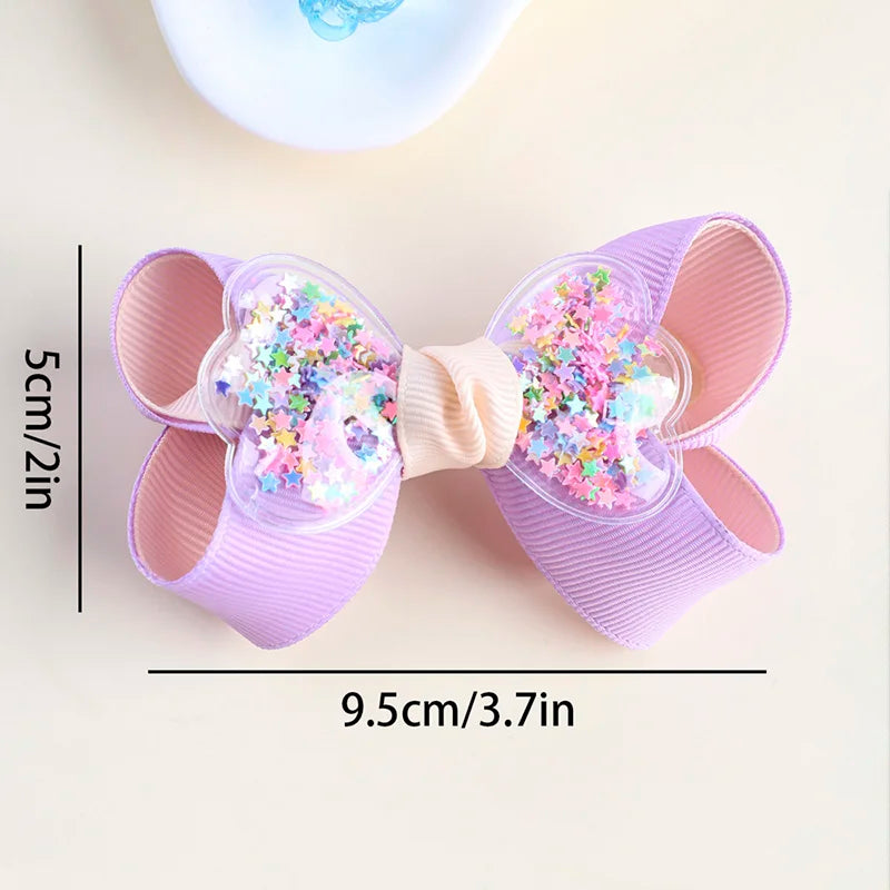 2Pcs Glitter Hairpin For Girls Boutique Ribbon Bowknot Hair Clips Kids Hair Accessories Handmade Sweet Barrettes Headwear
