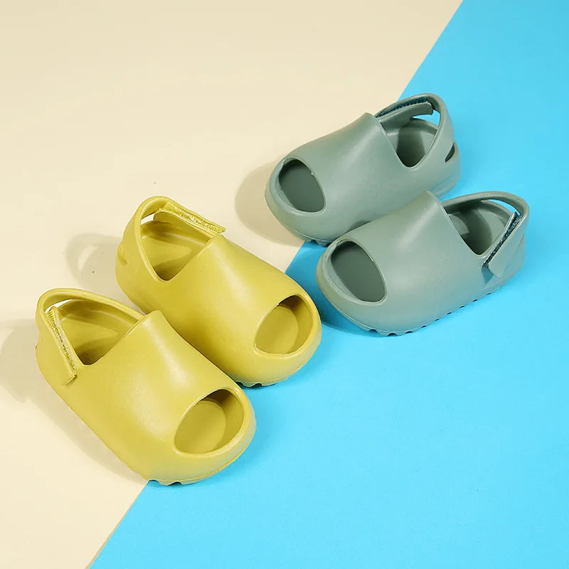 Children Slippers Summer EVA Thick Sole Solid Color Sandals Kids Soft Non-Slip Beach Shoes Boys Girls Slides Bathroom Home Shoes