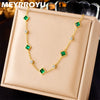 MEYRROYU 316Stainless Steel Green Stone Pendant Necklace For Women Luxury Rhinestone Boho Style Party Wedding Jewelry