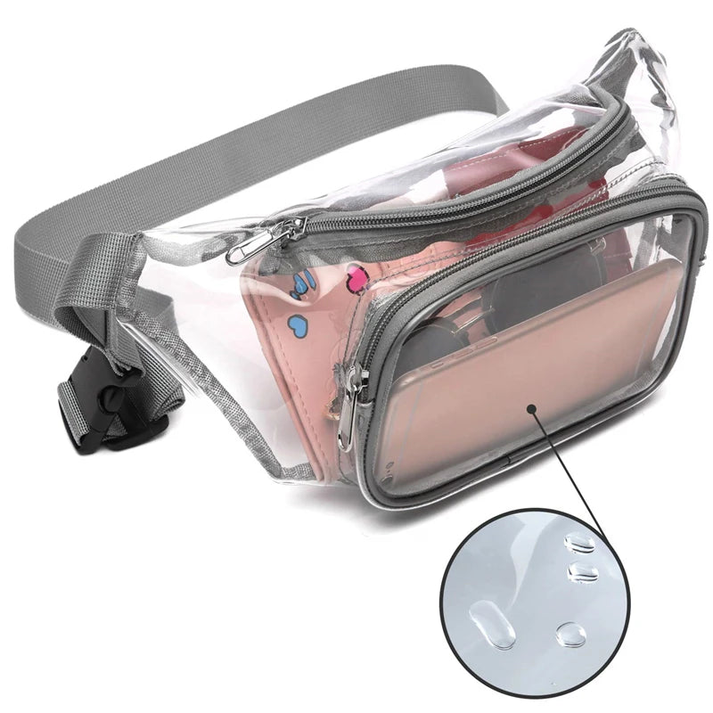 Women Pvc Waist Belt Bag Fanny Pack Hip Bum Bag Clear Transparent Chest Pouch Bag Beach Travel Banana Hip Zipper Running Bag