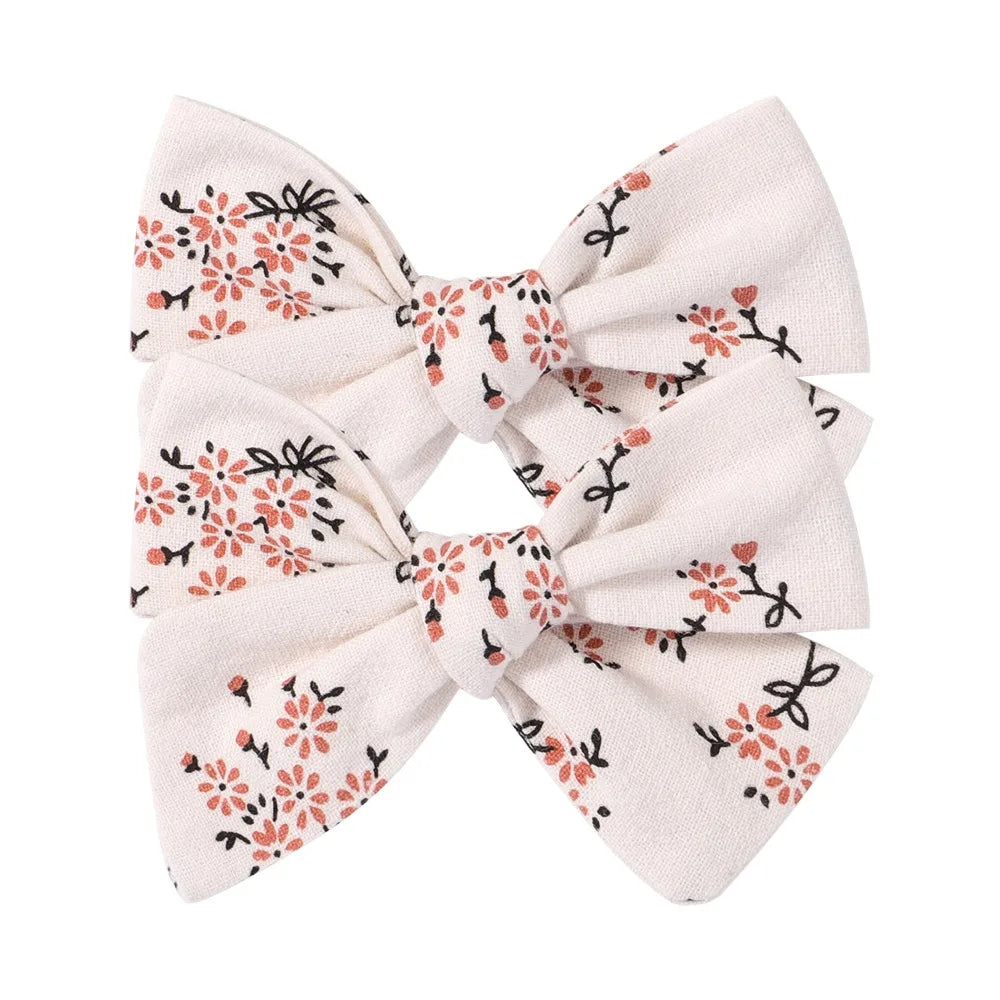 2Pcs/Set Sweet Flower Print Bowknot Hair Clips For Cute Baby Girls Cotton Bows Hairpins Barrettes Headwear Kids Hair Accessories