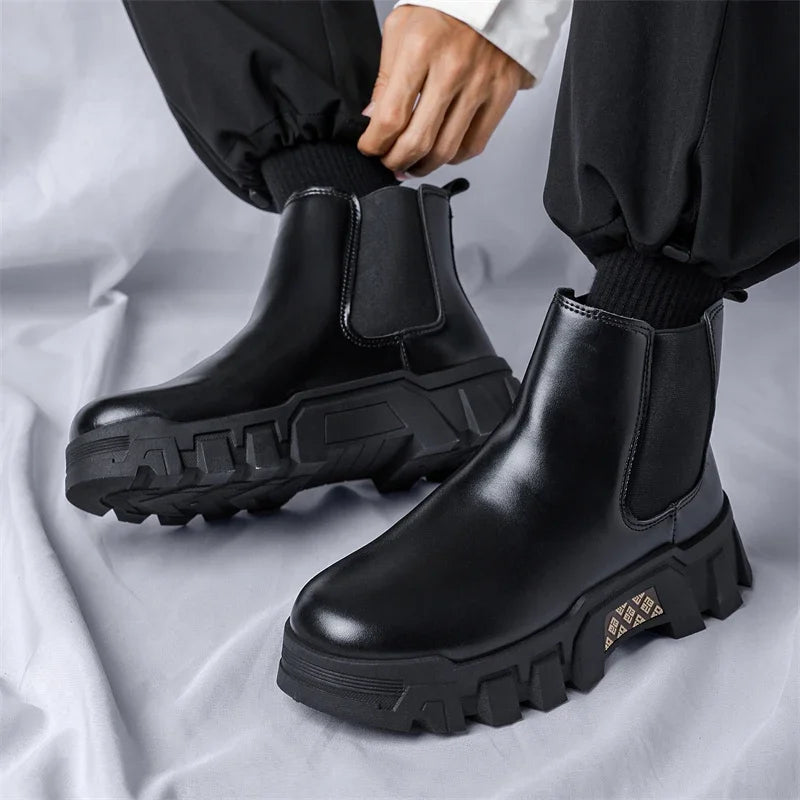 New Winter Snow Biker Boots for Men Leather Boot Man Ankle Shoes Keep Warm Outdoors Walking Shoe Wear-Resistant Male Footwear