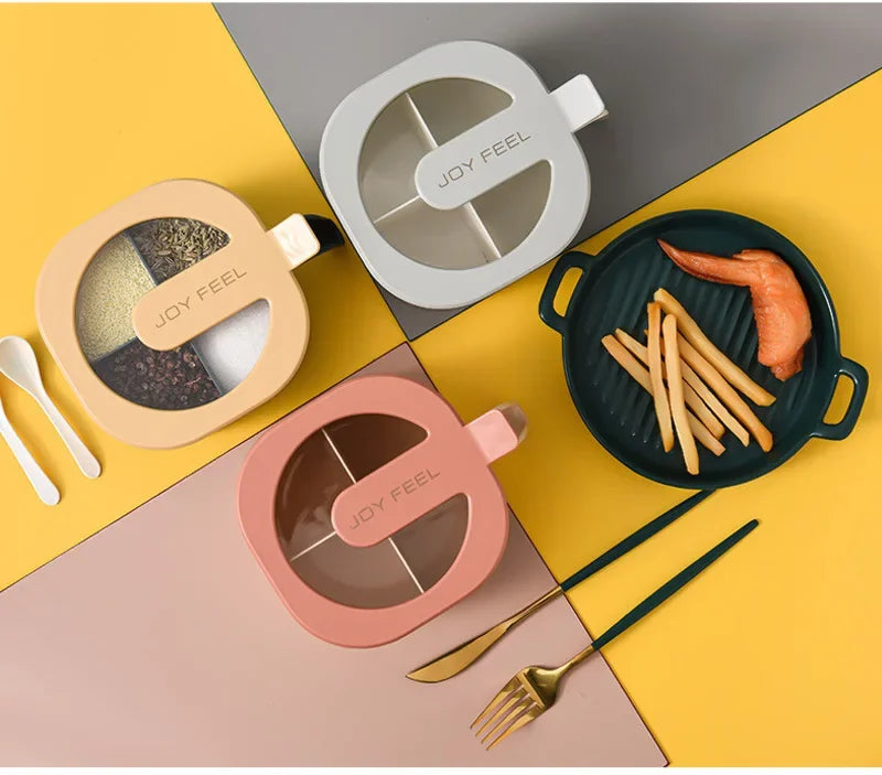 Four Grid Seasoning Box Salt Jar Kitchen Storage Organizer Solid Seasoning Containers Kitchen  Supplies Household Items
