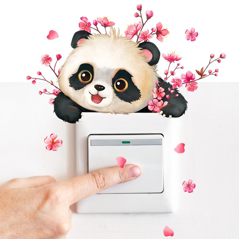 12*25cm Branches Plum Blossom Panda Wall Stickers Switch Stickers Living Room Home Decorative Wall Stickers Wallpaper Room Decor