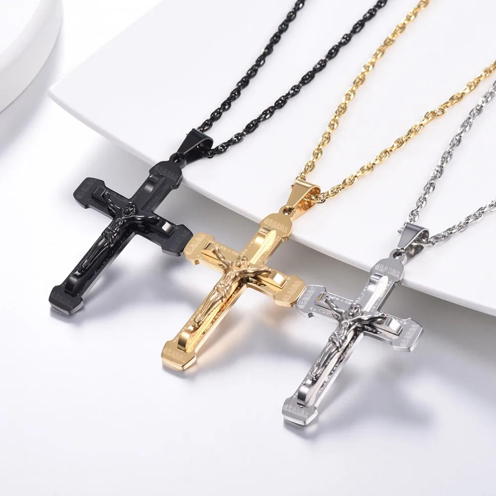 Fashion Stainless Steel Jesus Cross Pendent Necklace Religious Accessaries Necklace Hot Sale Amulet Birthday Party Jewlery Gifts