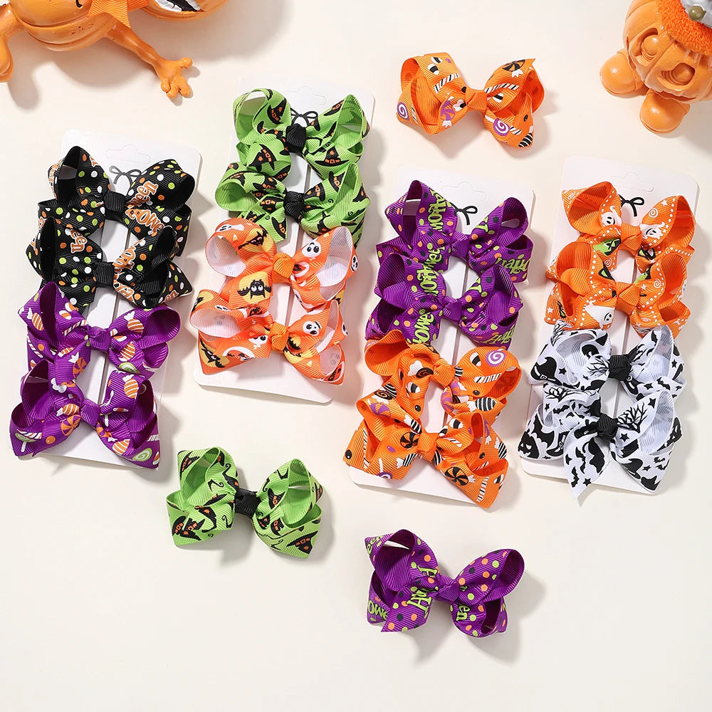 4Pcs/Set Cute Halloween Bow Hair Clip Fashion Kids Girl Hairpin Party Decoration Barrettes Baby Hair Accessories Gift Wholesale