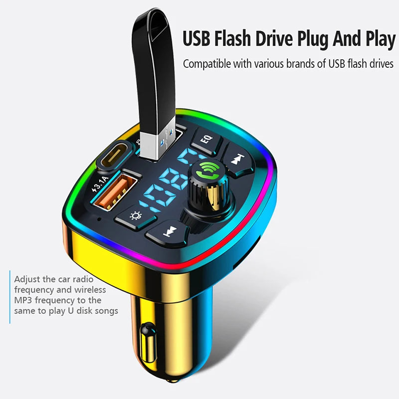 Car MP3 Player Fm Transmitter Wireless Bluetooth 5.0 Audio Receiver Car Kit Handfree Type-C Dual Usb Car Fast Charger