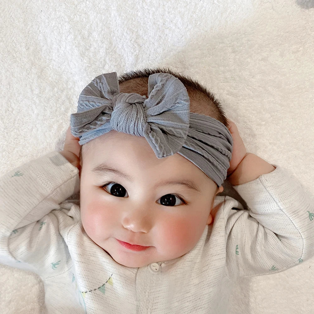 Solid Colors Cables Turban Kids Bows Headwear Headband For Baby Girls Newborn Soft Nylon Elastic Hair Bands Hair Accessories