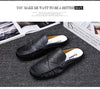 New 2023Half Shoes For Men Leather Half Slipper Slip On 3 Colors Flat Italian Style Fashion Driving Shoes Man Ciabatte