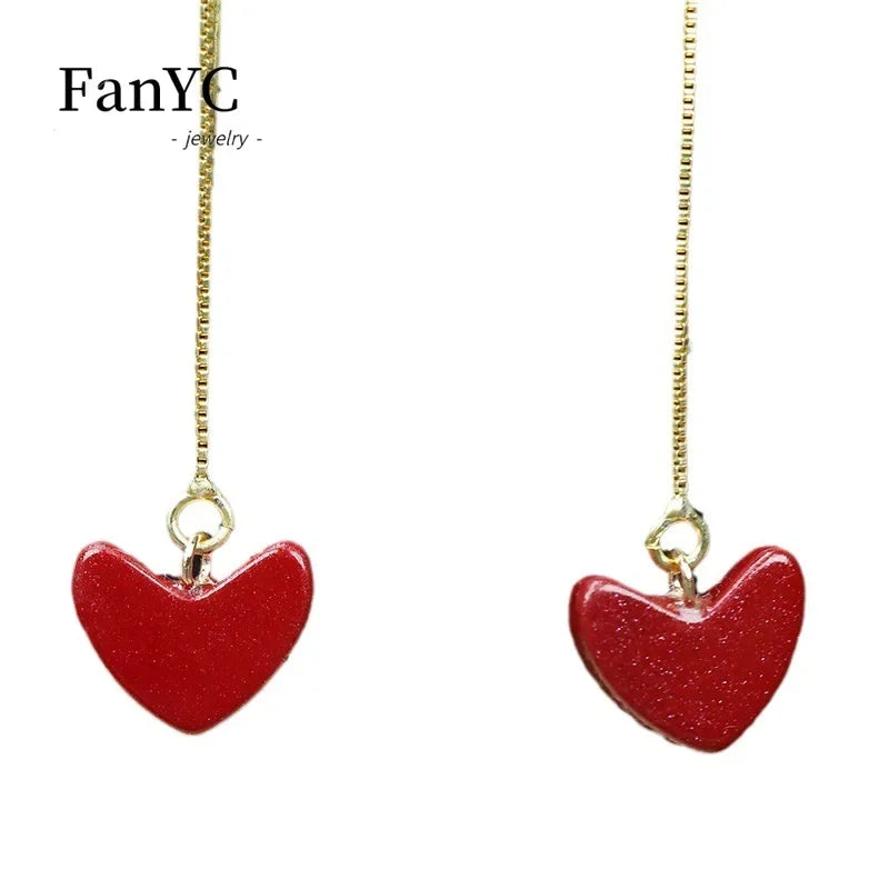 Natural V-shaped Cinnabar Love Heart Earrings Necklace Set Fashion Light Luxury Red Heart Cinnabar Pendant Ladies Birthday Gift