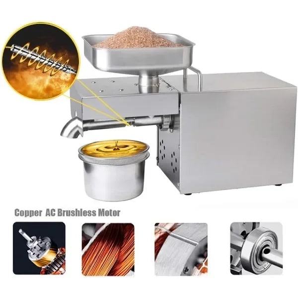 Kitchen Oil Press Machine Electric Automatic Oil Press Extractor Organic Oil Expeller for Avocado Coconut Flax Peanut Castor