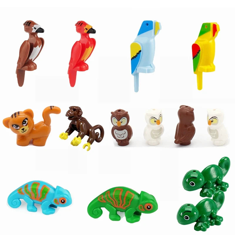 Animals Cute Bird Vulture Phoenix Chameleon Cat Parrot Figures MOC Building Blocks Toys for Children Gifts DIY Toy Animal Part