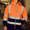 Reflective Hoodie Reflective Strip Men's Hoodie Coat with Drawstring Closure for Outdoor Work Safety Warm for Cold-proof