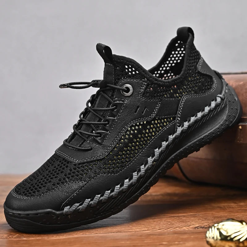 Summer Men Sneakers Breathable Leather Casual Shoes Men Comfortable Mesh Men Loafers Mesh Men Shoes Outdoor Walking Zapatos