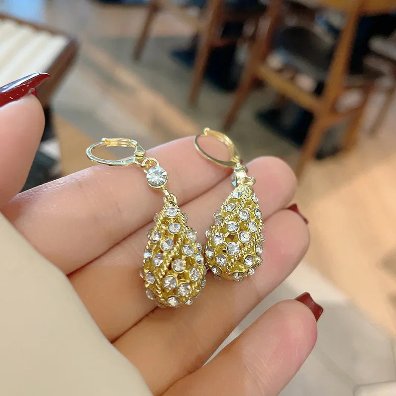 New Light Luxury Crystal Waterdrop Earrings for Women Fashion Rhinestone Earrings Daily Accessories Party Jewelry Birthday Gift