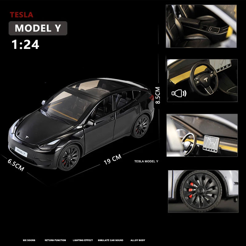 1:24 Teslas Model Y SUV Alloy Car Model Diecast Metal Toy Vehicle Car Model Simulation Sound and Light Collection Childrens Gift