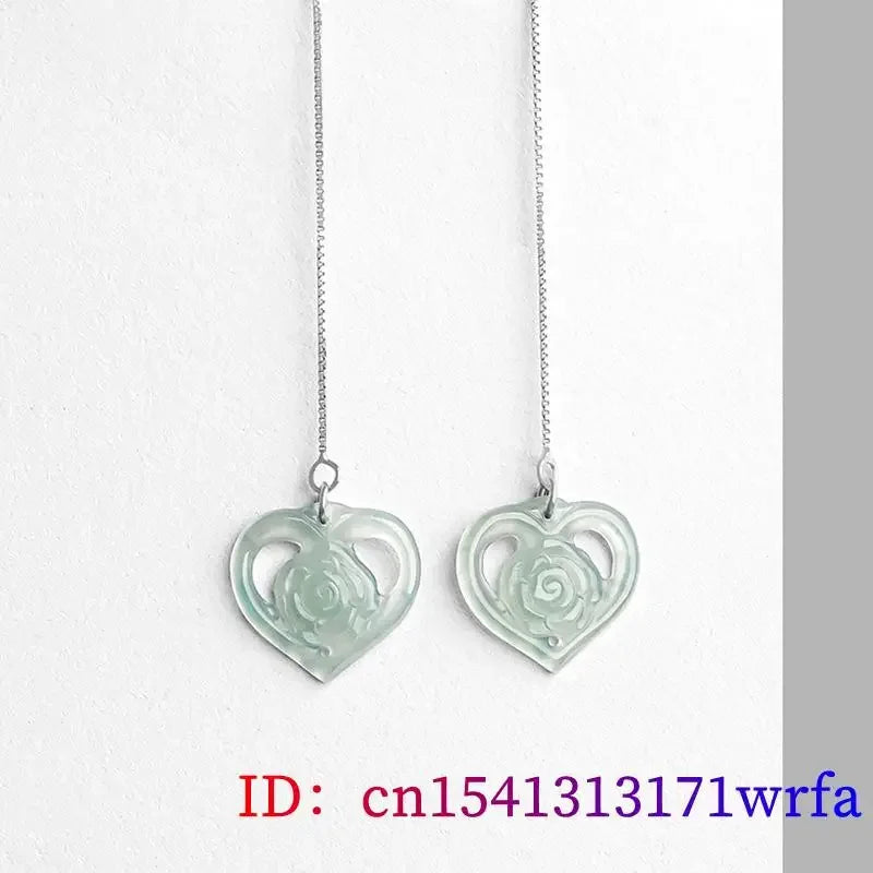 Burmese Jade Heart Earrings Gifts Fashion Designer Vintage Natural Real Charm Women Jewelry Charms 925 Silver Accessories Blue